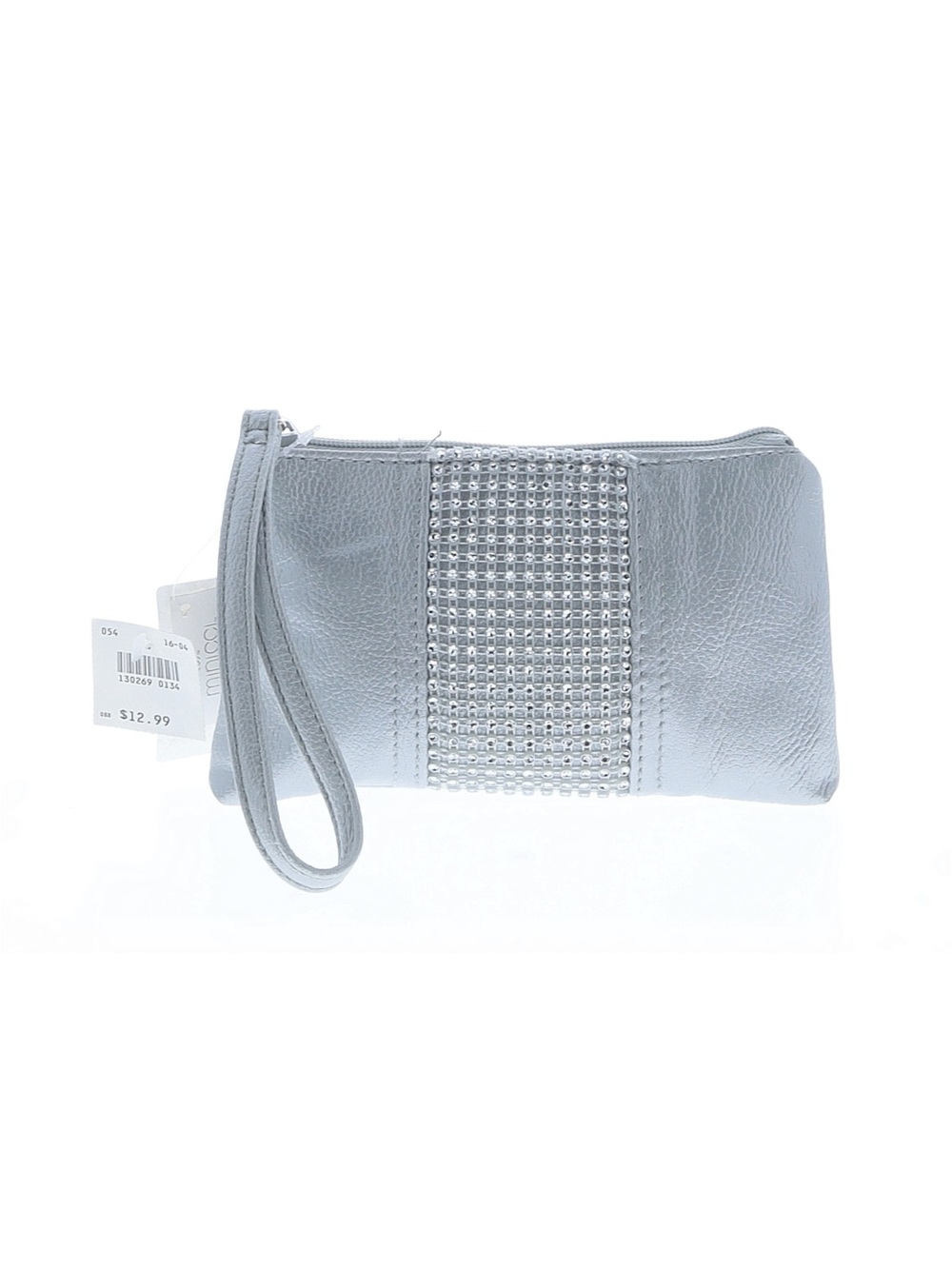 Silver Wristlet Clutch with Studded Front Panel